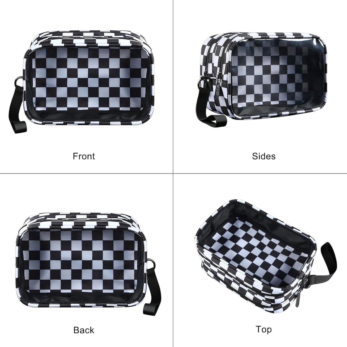 Clear Makeup Bag for Women, Double Zipper Travel Toiletry Cosmetic Bags, Portable Make up Bag Organizer Case Travel Essentials, Black