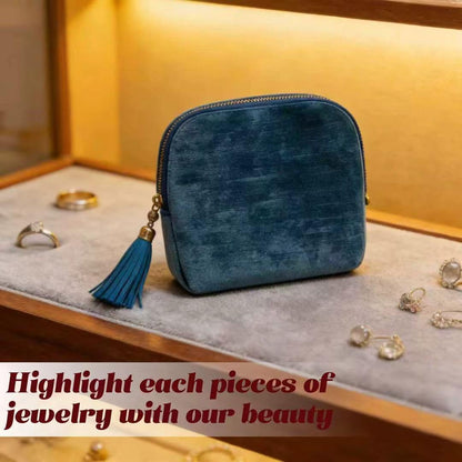 Small Travel Jewelry Pocket Case with Zipper for Women | 6-Layer Soft Velvet Organizer Pouch, Anti-Scratch Portable Bag for Bracelets, Rings, Earrings & Necklaces,Use&Gift (Gem Blue)
