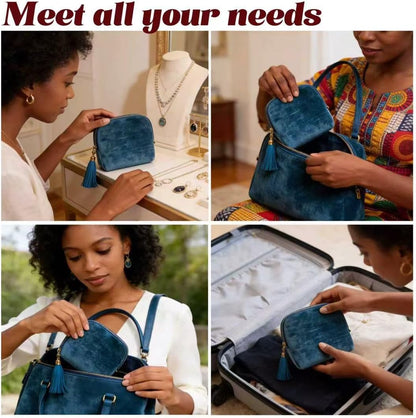 Small Travel Jewelry Pocket Case with Zipper for Women | 6-Layer Soft Velvet Organizer Pouch, Anti-Scratch Portable Bag for Bracelets, Rings, Earrings & Necklaces,Use&Gift (Gem Blue)