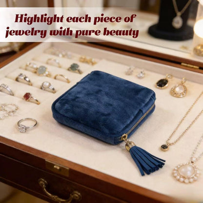 Small Travel Jewelry Pocket Case with Zipper for Women | 6-Layer Soft Velvet Organizer Pouch, Anti-Scratch Portable Bag for Bracelets, Rings, Earrings & Necklaces,Use&Gift (Gem Blue)