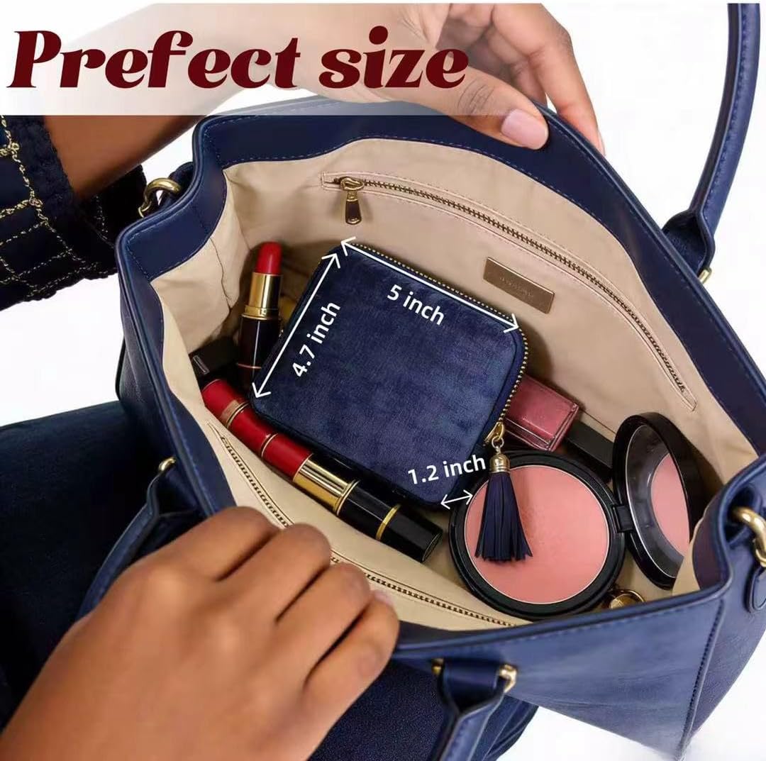 Small Travel Jewelry Pocket Case with Zipper for Women | 6-Layer Soft Velvet Organizer Pouch, Anti-Scratch Portable Bag for Bracelets, Rings, Earrings & Necklaces,Use&Gift (Gem Blue)
