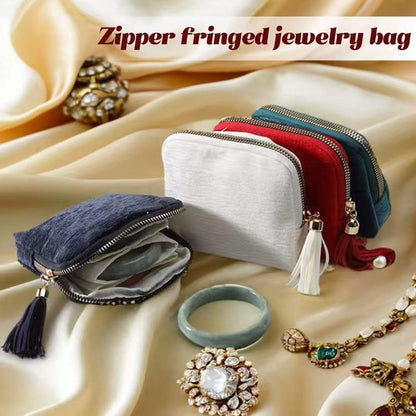 Small Travel Jewelry Pocket Case with Zipper for Women | 6-Layer Soft Velvet Organizer Pouch, Anti-Scratch Portable Bag for Bracelets, Rings, Earrings & Necklaces,Use&Gift (Gem Blue)