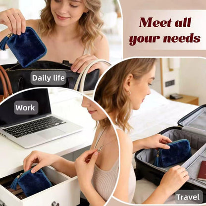 Small Travel Jewelry Pocket Case with Zipper for Women | 6-Layer Soft Velvet Organizer Pouch, Anti-Scratch Portable Bag for Bracelets, Rings, Earrings & Necklaces,Use&Gift (Gem Blue)