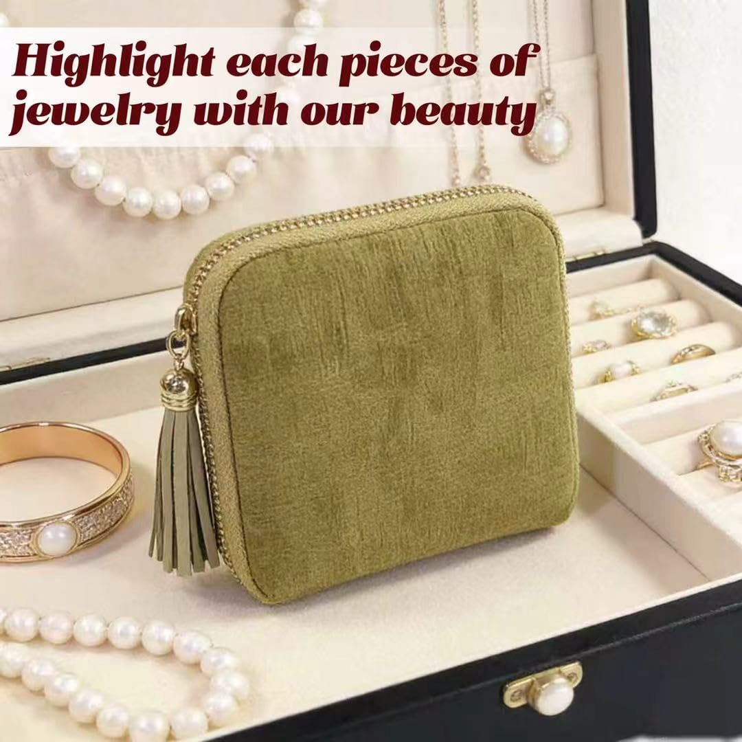 Small Travel Jewelry Pocket Case with Zipper for Women | 6-Layer Soft Velvet Organizer Pouch, Anti-Scratch Portable Bag for Bracelets, Rings, Earrings & Necklaces,Use&Gift (Gem Blue)