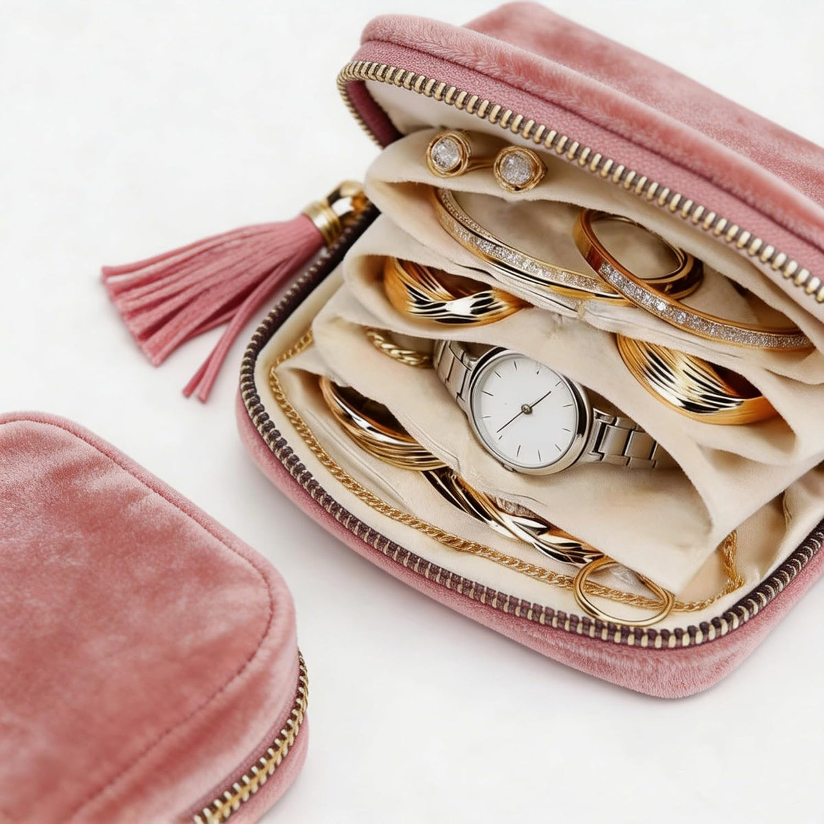 Small Travel Jewelry Pocket Case with Zipper for Women | 6-Layer Soft Velvet Organizer Pouch, Anti-Scratch Portable Bag for Bracelets, Rings, Earrings & Necklaces,Use&Gift (Gem Blue)