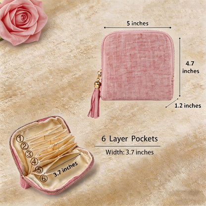 Small Travel Jewelry Pocket Case with Zipper for Women | 6-Layer Soft Velvet Organizer Pouch, Anti-Scratch Portable Bag for Bracelets, Rings, Earrings & Necklaces,Use&Gift (Gem Blue)