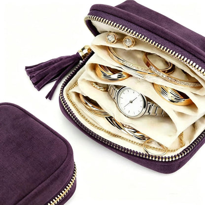 Small Travel Jewelry Pocket Case with Zipper for Women | 6-Layer Soft Velvet Organizer Pouch, Anti-Scratch Portable Bag for Bracelets, Rings, Earrings & Necklaces,Use&Gift (Gem Blue)