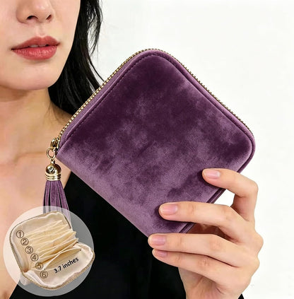 Small Travel Jewelry Pocket Case with Zipper for Women | 6-Layer Soft Velvet Organizer Pouch, Anti-Scratch Portable Bag for Bracelets, Rings, Earrings & Necklaces,Use&Gift (Gem Blue)