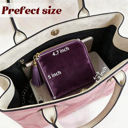 Small Travel Jewelry Pocket Case with Zipper for Women | 6-Layer Soft Velvet Organizer Pouch, Anti-Scratch Portable Bag for Bracelets, Rings, Earrings & Necklaces,Use&Gift (Gem Blue)