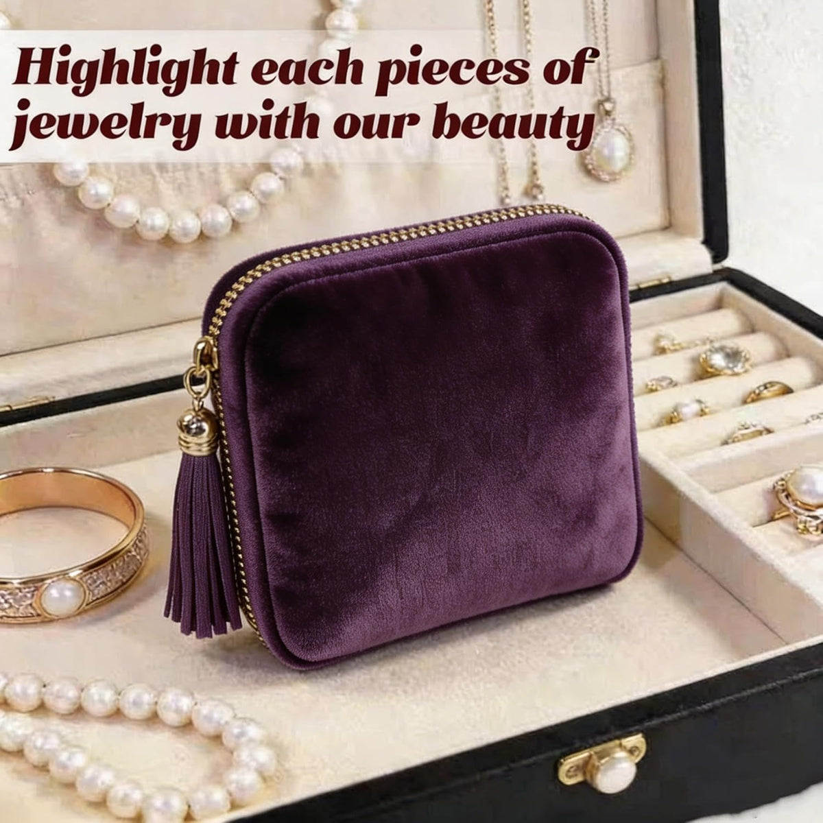 Small Travel Jewelry Pocket Case with Zipper for Women | 6-Layer Soft Velvet Organizer Pouch, Anti-Scratch Portable Bag for Bracelets, Rings, Earrings & Necklaces,Use&Gift (Gem Blue)