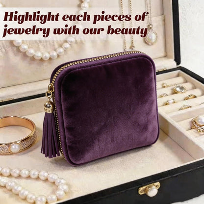 Small Travel Jewelry Pocket Case with Zipper for Women | 6-Layer Soft Velvet Organizer Pouch, Anti-Scratch Portable Bag for Bracelets, Rings, Earrings & Necklaces,Use&Gift (Gem Blue)