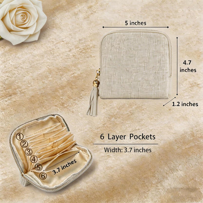 Small Travel Jewelry Pocket Case with Zipper for Women | 6-Layer Soft Velvet Organizer Pouch, Anti-Scratch Portable Bag for Bracelets, Rings, Earrings & Necklaces,Use&Gift (Gem Blue)