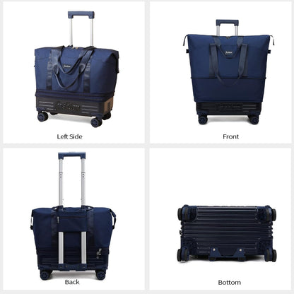 Rolling Duffle Bag with Wheels and Handle, Expandable Foldable Travel Bag - Wheeled Carry On Luggage for Weekend Trips, Large Capacity & Waterproof (Blue)