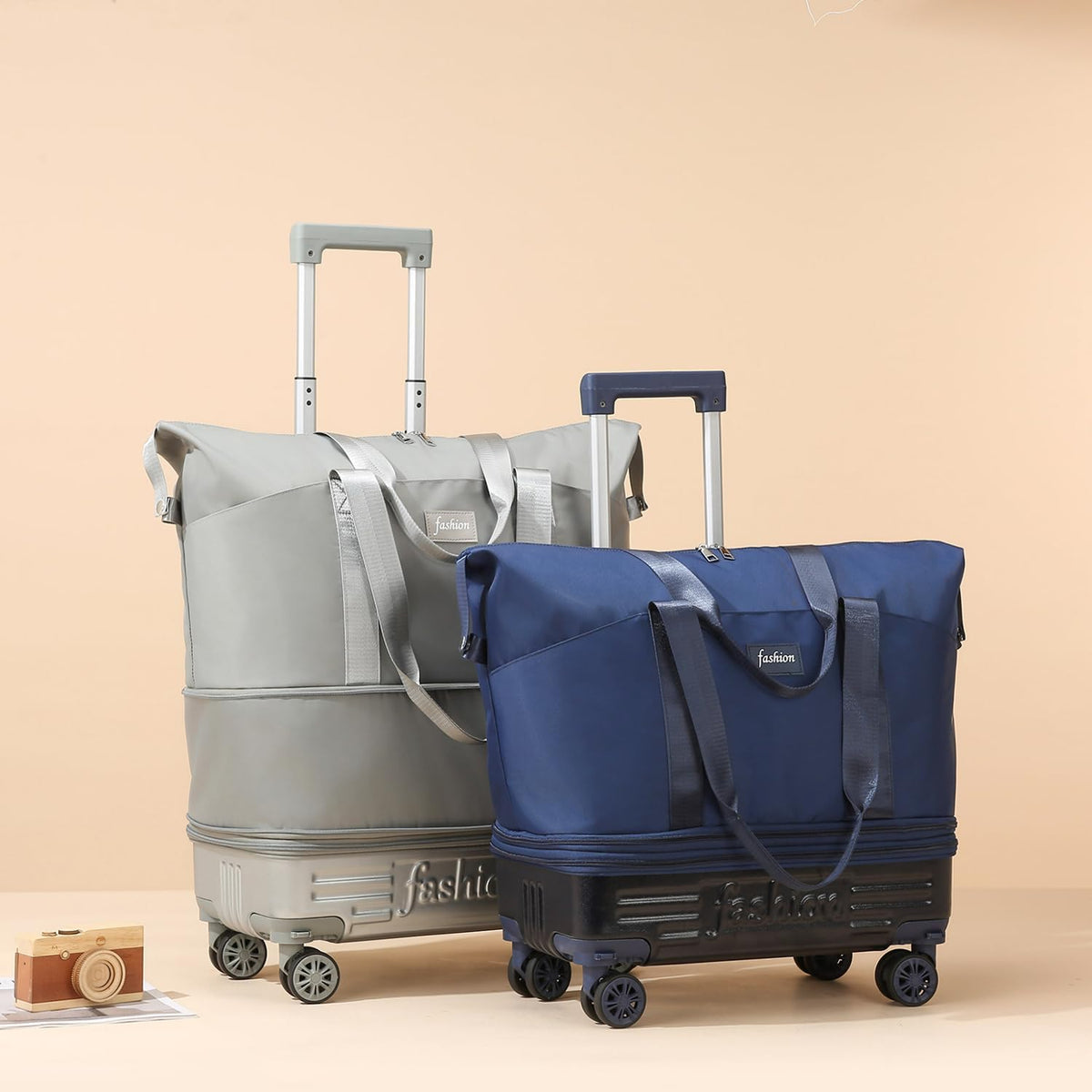 Rolling Duffle Bag with Wheels and Handle, Expandable Foldable Travel Bag - Wheeled Carry On Luggage for Weekend Trips, Large Capacity & Waterproof (Blue)