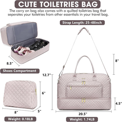 Large Women's Travel Duffel, Weekender with Shoe Compartment, Carry On Overnight Bag, Gym Duffel with Wet Pocket, Hospital Bags for Labor and Delivery - 3 PCS Set - Colors A