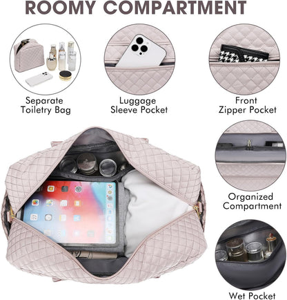 Large Women's Travel Duffel, Weekender with Shoe Compartment, Carry On Overnight Bag, Gym Duffel with Wet Pocket, Hospital Bags for Labor and Delivery - 3 PCS Set - Colors A