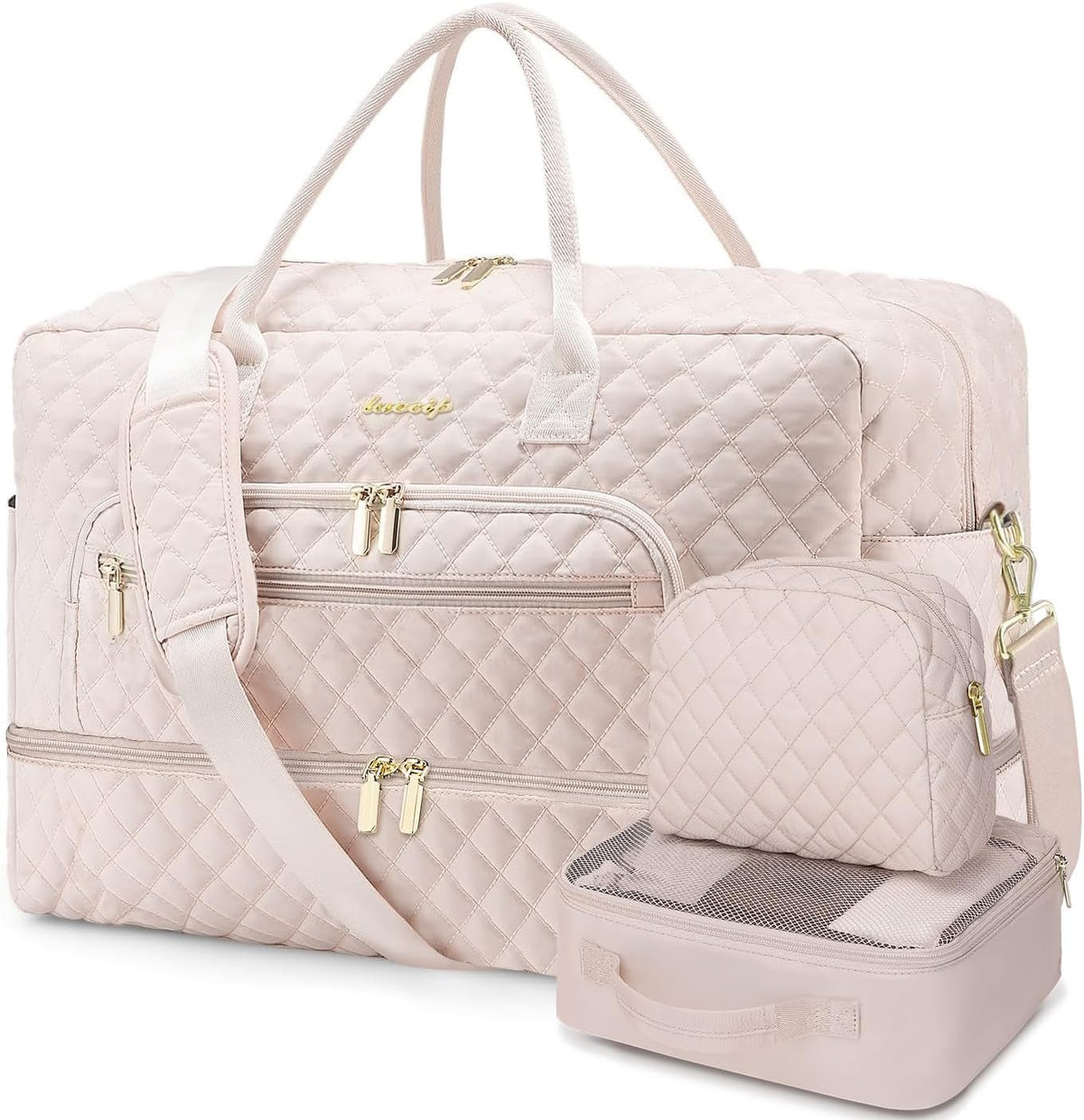 Large Women's Travel Duffel, Weekender with Shoe Compartment, Carry On Overnight Bag, Gym Duffel with Wet Pocket, Hospital Bags for Labor and Delivery - 3 PCS Set - Colors A