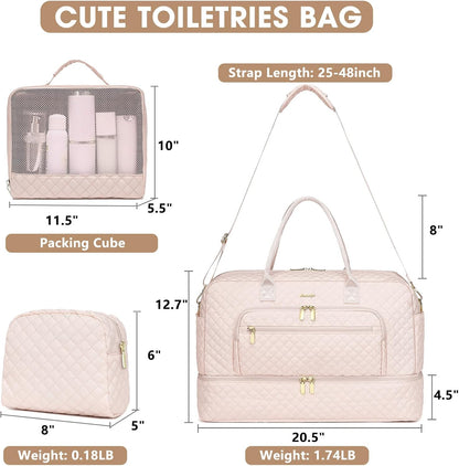 Large Women's Travel Duffel, Weekender with Shoe Compartment, Carry On Overnight Bag, Gym Duffel with Wet Pocket, Hospital Bags for Labor and Delivery - 3 PCS Set - Colors A