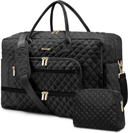Large Women's Travel Duffel, Weekender with Shoe Compartment, Carry On Overnight Bag, Gym Duffel with Wet Pocket, Hospital Bags for Labor and Delivery - 3 PCS Set - Colors A