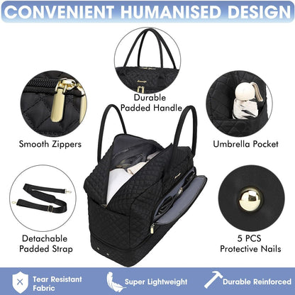 Large Women's Travel Duffel, Weekender with Shoe Compartment, Carry On Overnight Bag, Gym Duffel with Wet Pocket, Hospital Bags for Labor and Delivery - 3 PCS Set - Colors A