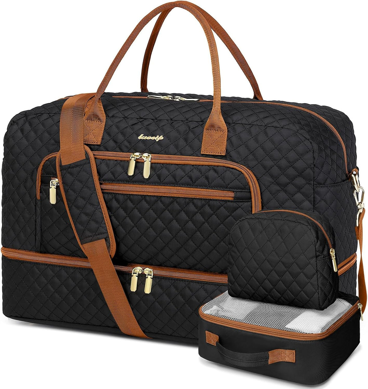 Large Women's Travel Duffel, Weekender with Shoe Compartment, Carry On Overnight Bag, Gym Duffel with Wet Pocket, Hospital Bags for Labor and Delivery - 3 PCS Set - Colors A