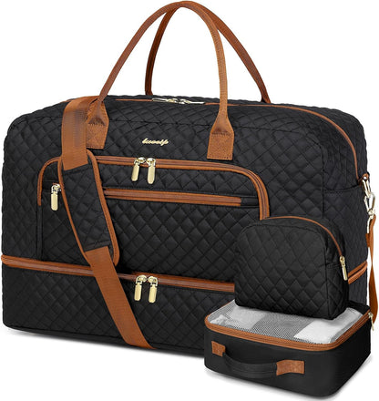 Large Women's Travel Duffel, Weekender with Shoe Compartment, Carry On Overnight Bag, Gym Duffel with Wet Pocket, Hospital Bags for Labor and Delivery - 3 PCS Set - Colors A