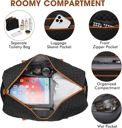 Large Women's Travel Duffel, Weekender with Shoe Compartment, Carry On Overnight Bag, Gym Duffel with Wet Pocket, Hospital Bags for Labor and Delivery - 3 PCS Set - Colors A