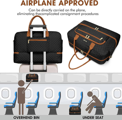 Large Women's Travel Duffel, Weekender with Shoe Compartment, Carry On Overnight Bag, Gym Duffel with Wet Pocket, Hospital Bags for Labor and Delivery - 3 PCS Set - Colors A