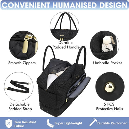Large Women's Travel Duffel, Weekender with Shoe Compartment, Carry On Overnight Bag, Gym Duffel with Wet Pocket, Hospital Bags for Labor and Delivery - 3 PCS Set - Colors A