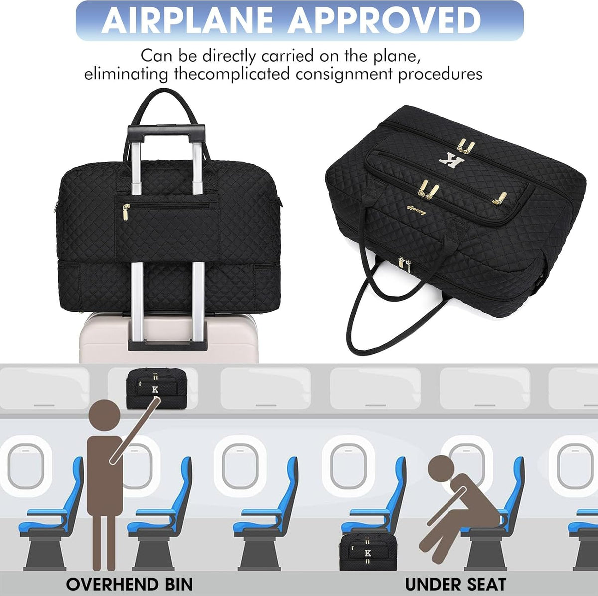 Large Women's Travel Duffel, Weekender with Shoe Compartment, Carry On Overnight Bag, Gym Duffel with Wet Pocket, Hospital Bags for Labor and Delivery - 3 PCS Set - Colors A
