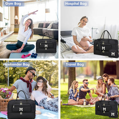 Large Women's Travel Duffel, Weekender with Shoe Compartment, Carry On Overnight Bag, Gym Duffel with Wet Pocket, Hospital Bags for Labor and Delivery - 3 PCS Set - Colors A