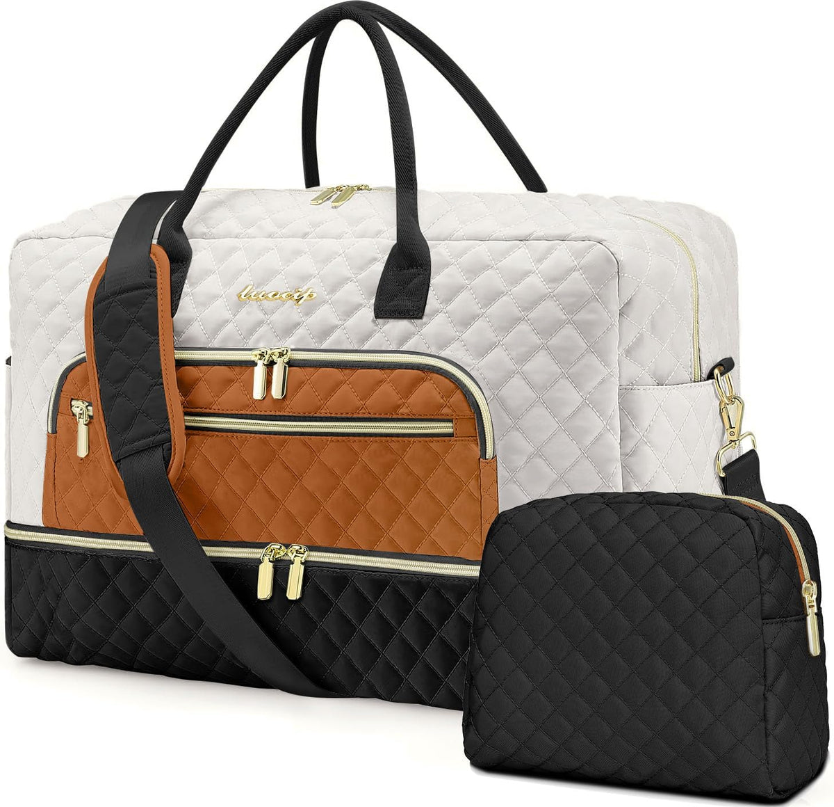 Large Women's Travel Duffel, Weekender with Shoe Compartment, Carry On Overnight Bag, Gym Duffel with Wet Pocket, Hospital Bags for Labor and Delivery - 3 PCS Set - Colors A