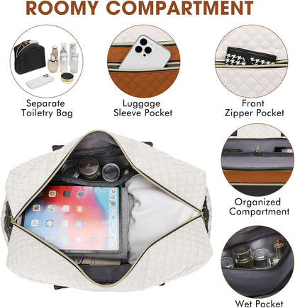 Large Women's Travel Duffel, Weekender with Shoe Compartment, Carry On Overnight Bag, Gym Duffel with Wet Pocket, Hospital Bags for Labor and Delivery - 3 PCS Set - Colors A