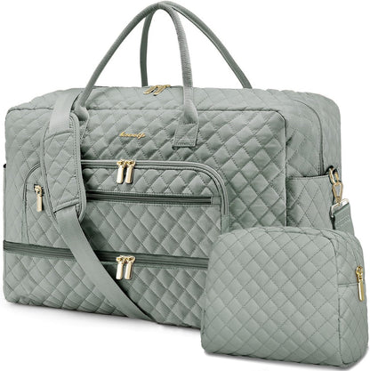 Large Women's Travel Duffel, Weekender with Shoe Compartment, Carry On Overnight Bag, Gym Duffel with Wet Pocket, Hospital Bags for Labor and Delivery - 3 PCS Set - Colors A