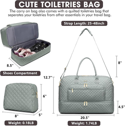 Large Women's Travel Duffel, Weekender with Shoe Compartment, Carry On Overnight Bag, Gym Duffel with Wet Pocket, Hospital Bags for Labor and Delivery - 3 PCS Set - Colors A