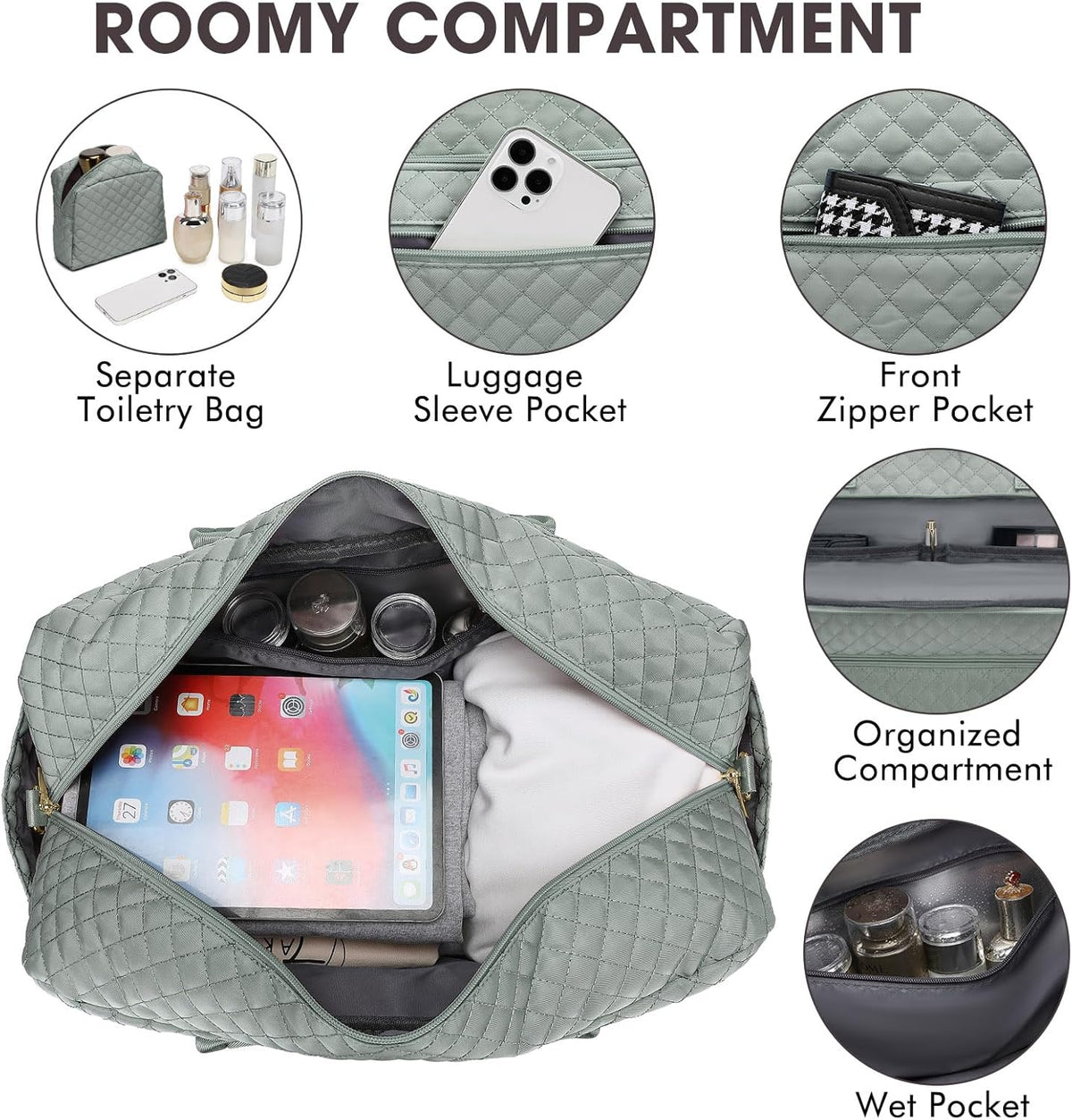 Large Women's Travel Duffel, Weekender with Shoe Compartment, Carry On Overnight Bag, Gym Duffel with Wet Pocket, Hospital Bags for Labor and Delivery - 3 PCS Set - Colors A