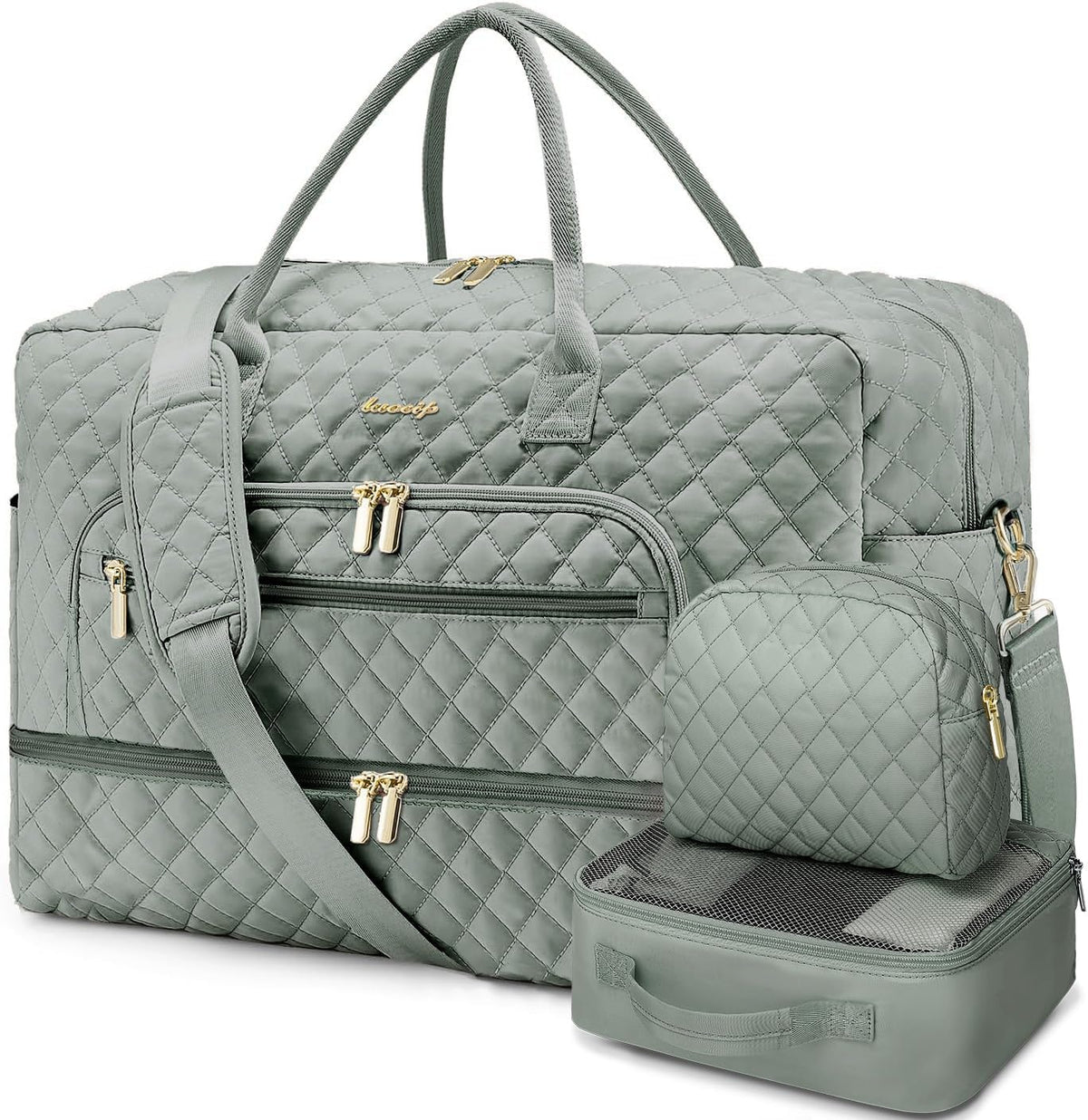 Large Women's Travel Duffel, Weekender with Shoe Compartment, Carry On Overnight Bag, Gym Duffel with Wet Pocket, Hospital Bags for Labor and Delivery - 3 PCS Set - Colors A