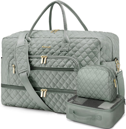 Large Women's Travel Duffel, Weekender with Shoe Compartment, Carry On Overnight Bag, Gym Duffel with Wet Pocket, Hospital Bags for Labor and Delivery - 3 PCS Set - Colors A