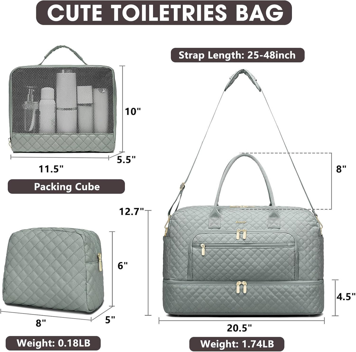 Large Women's Travel Duffel, Weekender with Shoe Compartment, Carry On Overnight Bag, Gym Duffel with Wet Pocket, Hospital Bags for Labor and Delivery - 3 PCS Set - Colors A