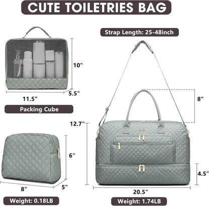 Large Women's Travel Duffel, Weekender with Shoe Compartment, Carry On Overnight Bag, Gym Duffel with Wet Pocket, Hospital Bags for Labor and Delivery - 3 PCS Set - Colors A