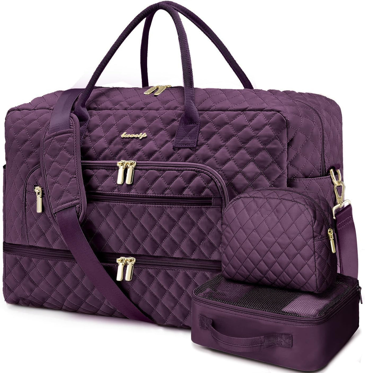Large Women's Travel Duffel, Weekender with Shoe Compartment, Carry On Overnight Bag, Gym Duffel with Wet Pocket, Hospital Bags for Labor and Delivery - 3 PCS Set - Colors A