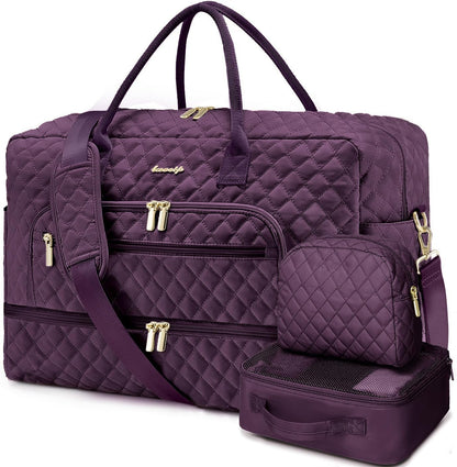 Large Women's Travel Duffel, Weekender with Shoe Compartment, Carry On Overnight Bag, Gym Duffel with Wet Pocket, Hospital Bags for Labor and Delivery - 3 PCS Set - Colors A