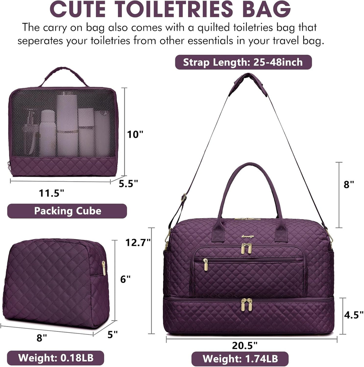Large Women's Travel Duffel, Weekender with Shoe Compartment, Carry On Overnight Bag, Gym Duffel with Wet Pocket, Hospital Bags for Labor and Delivery - 3 PCS Set - Colors A