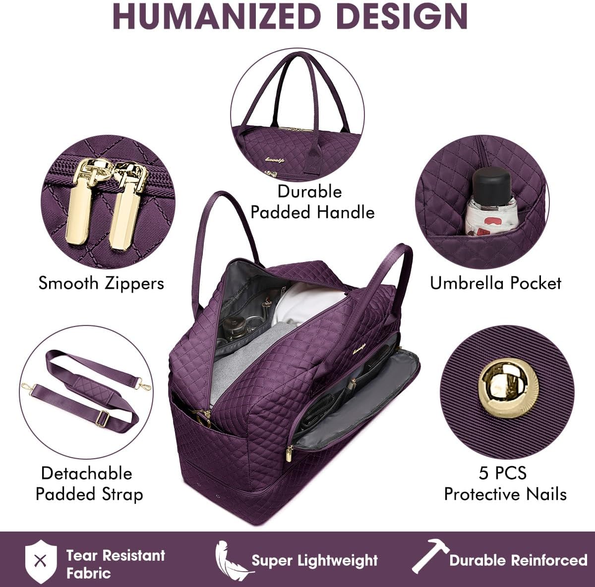 Large Women's Travel Duffel, Weekender with Shoe Compartment, Carry On Overnight Bag, Gym Duffel with Wet Pocket, Hospital Bags for Labor and Delivery - 3 PCS Set - Colors A