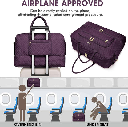 Large Women's Travel Duffel, Weekender with Shoe Compartment, Carry On Overnight Bag, Gym Duffel with Wet Pocket, Hospital Bags for Labor and Delivery - 3 PCS Set - Colors A