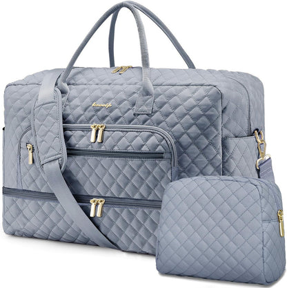 Large Women's Travel Duffel, Weekender with Shoe Compartment, Carry On Overnight Bag, Gym Duffel with Wet Pocket, Hospital Bags for Labor and Delivery - 3 PCS Set - Colors A