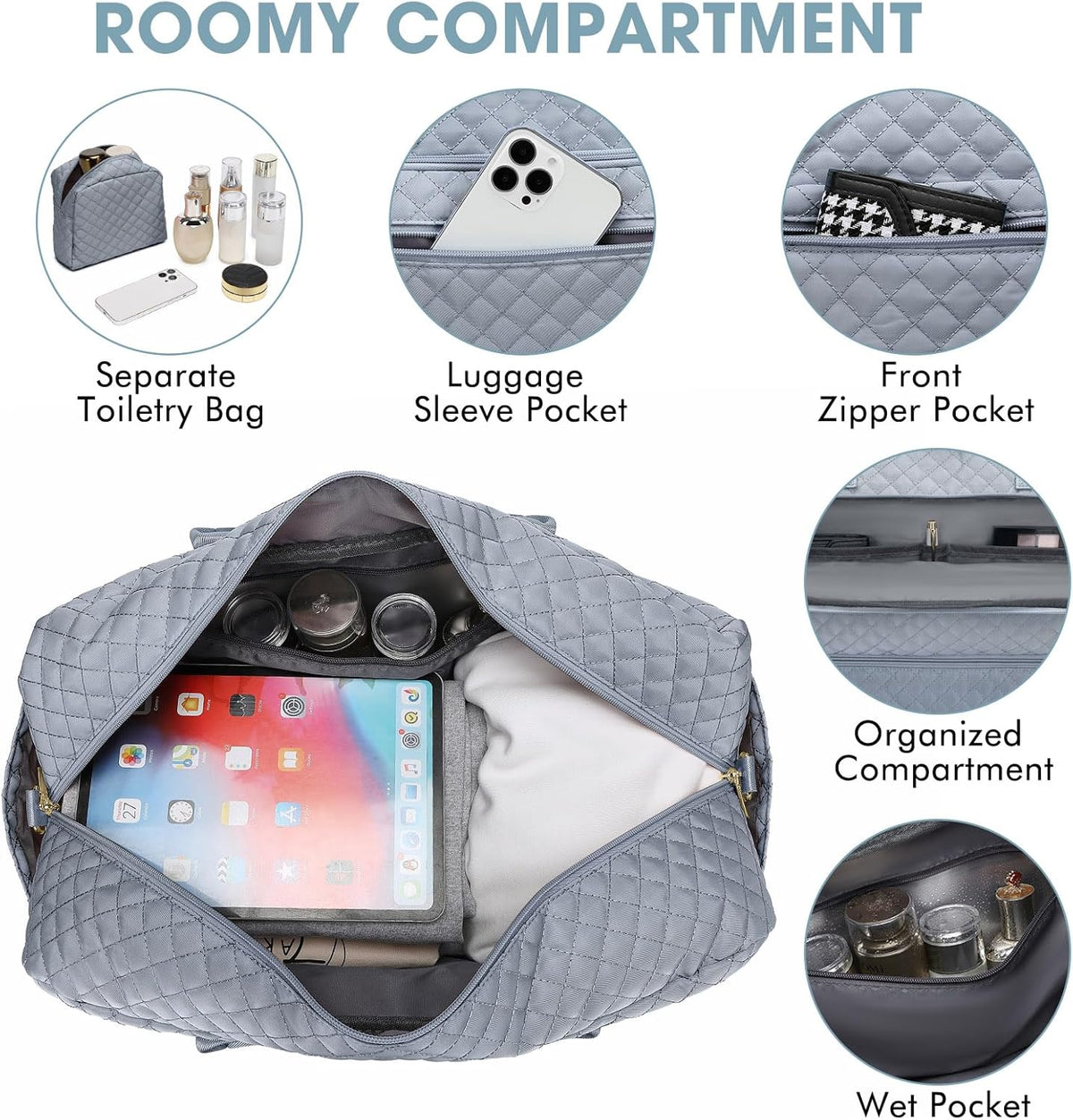 Large Women's Travel Duffel, Weekender with Shoe Compartment, Carry On Overnight Bag, Gym Duffel with Wet Pocket, Hospital Bags for Labor and Delivery - 3 PCS Set - Colors A