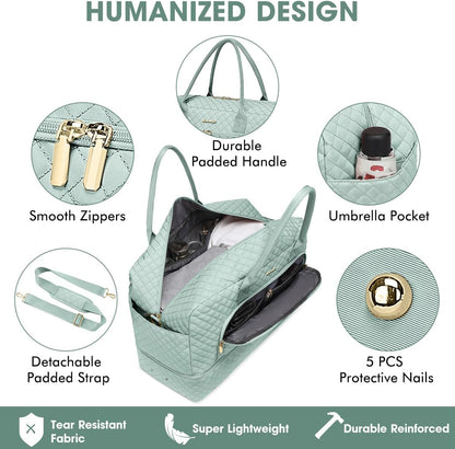 Large Women's Travel Duffel, Weekender with Shoe Compartment, Carry On Overnight Bag, Gym Duffel with Wet Pocket, Hospital Bags for Labor and Delivery - 3 PCS Set - Colors A