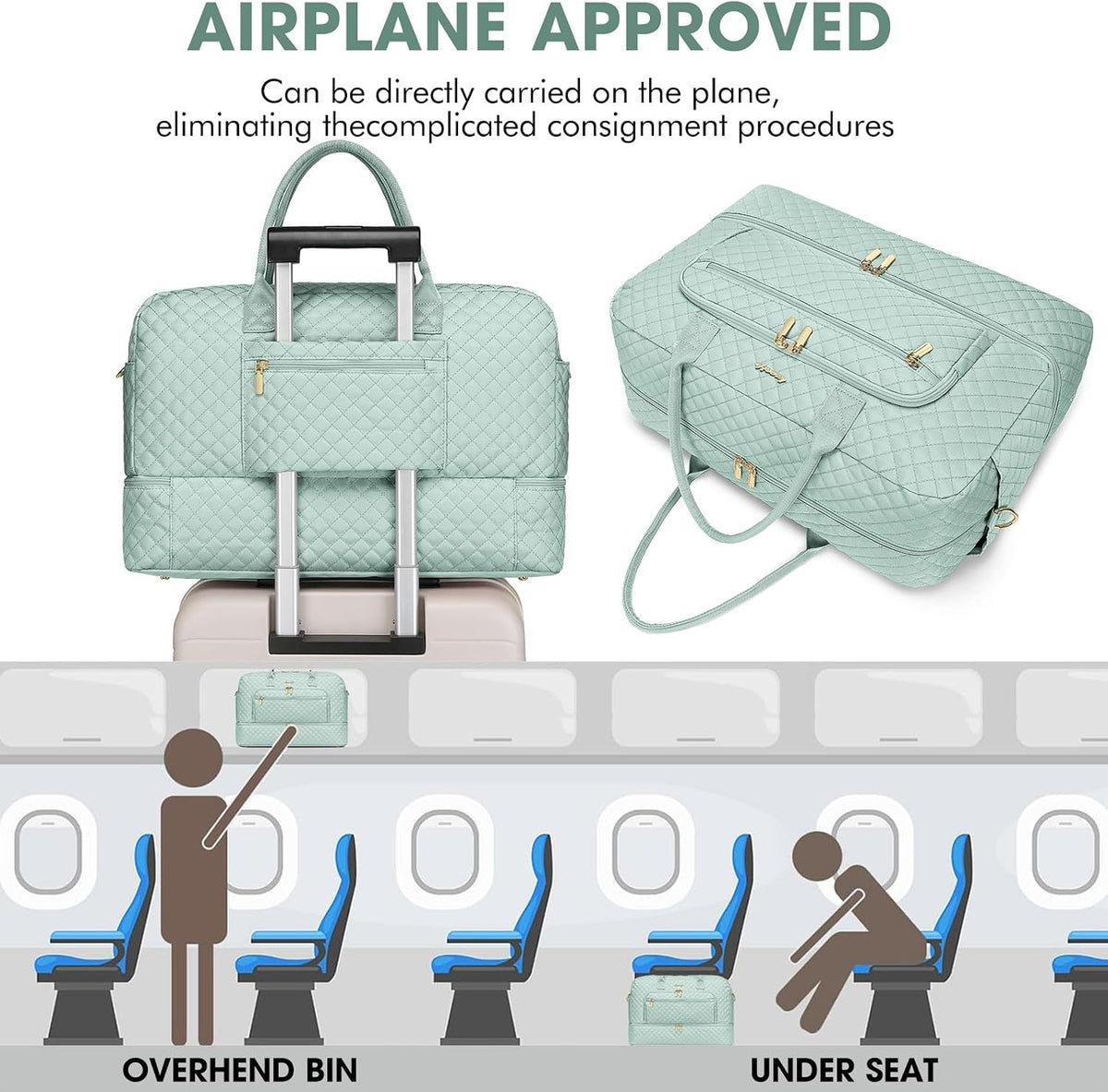 Large Women's Travel Duffel, Weekender with Shoe Compartment, Carry On Overnight Bag, Gym Duffel with Wet Pocket, Hospital Bags for Labor and Delivery - 3 PCS Set - Colors A