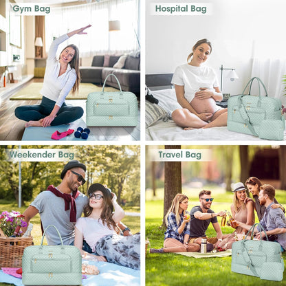 Large Women's Travel Duffel, Weekender with Shoe Compartment, Carry On Overnight Bag, Gym Duffel with Wet Pocket, Hospital Bags for Labor and Delivery - 3 PCS Set - Colors A